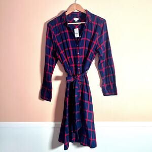 J. Crew Factory | Flannel Dress Tie Waist Red + Blue Size 10 NWT